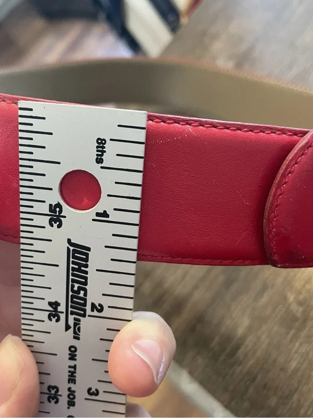 Vintage Liz Claiborne Genuine Leather Belt Red 35” Long Size Medium Gold Colored